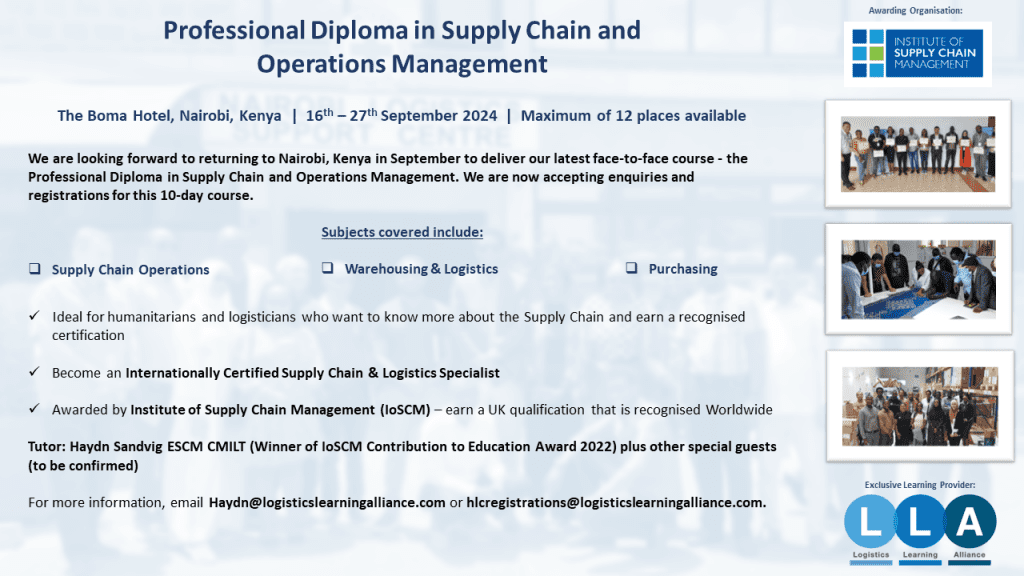 Professional Diploma in Supply Chain and  Operations Management  - The Boma Hotel, Nairobi, Kenya  |  16th – 27th September 2024 