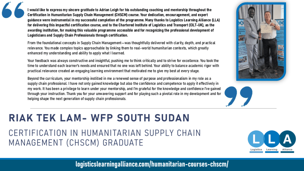 An excellent and detailed piece of feedback from recently graduated CHSCM student Riak Tek Lam.